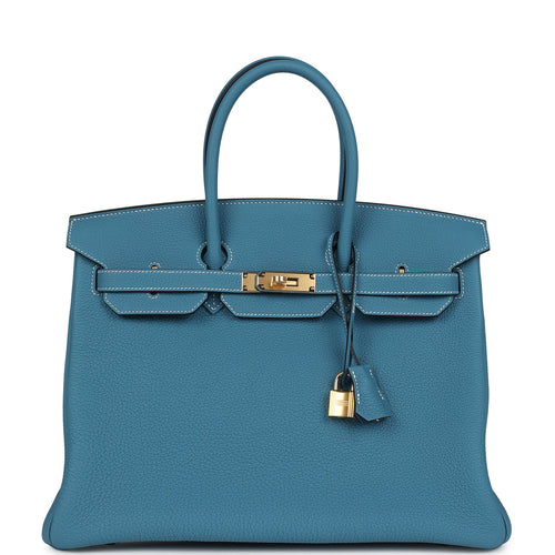 Hermes Birkin 35 Blue Jean Togo Gold Hardware