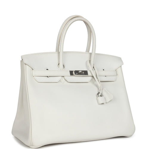 Pre-owned Hermes Birkin 35 White Swift Palladium Hardware