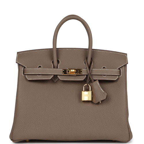 Pre-owned Hermes Birkin 25 Etoupe Togo Gold Hardware