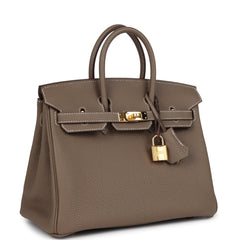 Pre-owned Hermes Birkin 25 Etoupe Togo Gold Hardware