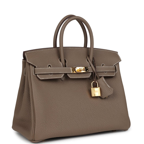 Pre-owned Hermes Birkin 25 Etoupe Togo Gold Hardware
