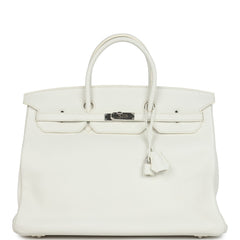 Pre-owned Hermes Birkin 40 White Clemence Palladium Hardware