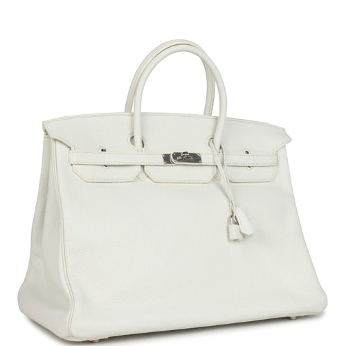 Pre-owned Hermes Birkin 40 White Clemence Palladium Hardware
