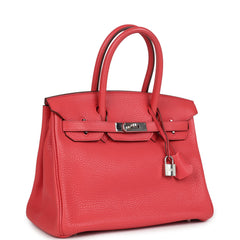 Pre-owned Hermes Birkin 30 Bougainvillea Clemence Palladium Hardware