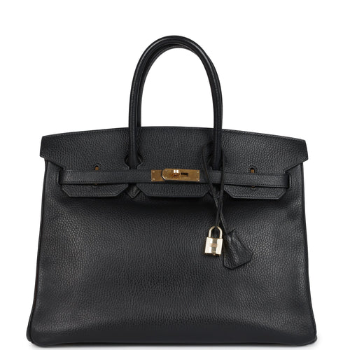 Vintage Hermes Birkin 35 Black Ardennes Gold Hardware