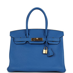 Pre-owned Hermes Birkin 30 Bleu Hydra Clemence Gold Hardware