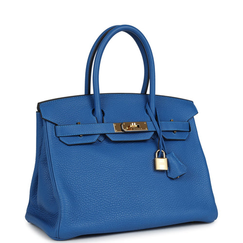 Pre-owned Hermes Birkin 30 Bleu Hydra Clemence Gold Hardware