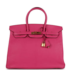 Pre-owned Hermes Birkin 35 Rose Shocking Chevre Mysore Gold Hardware