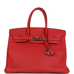 Pre-owned Hermes Birkin 35 Geranium Togo Palladium Hardware