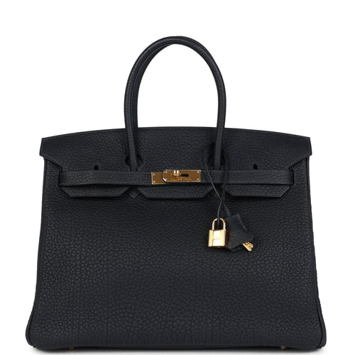 Pre-owned Hermes Birkin 35 Black Fjord Gold Hardware
