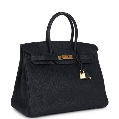 Pre-owned Hermes Birkin 35 Black Fjord Gold Hardware
