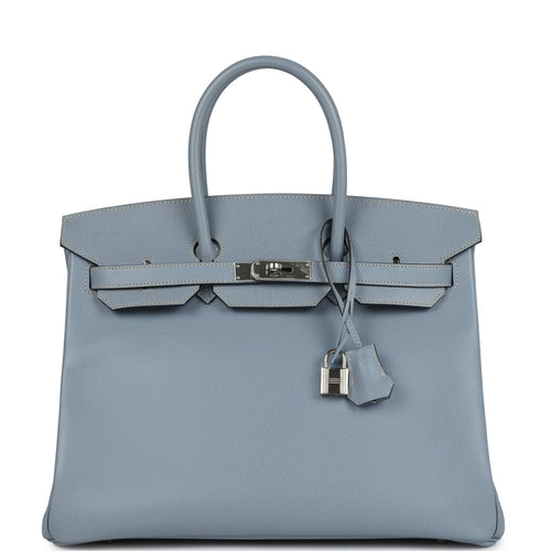 Pre-owned Hermes Birkin 35 Bleu Lin Epsom Palladium Hardware