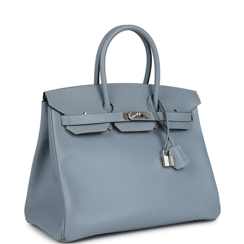 Pre-owned Hermes Birkin 35 Bleu Lin Epsom Palladium Hardware