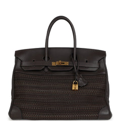Pre-owned Hermes Birkin 35 Chocolate Clemence and Crinoline Gold Hardware