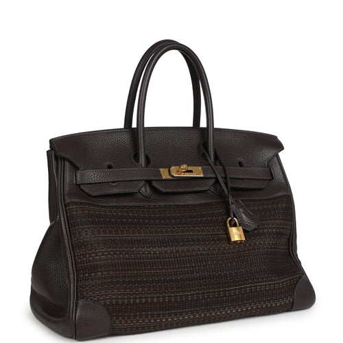Pre-owned Hermes Birkin 35 Chocolate Clemence and Crinoline Gold Hardware