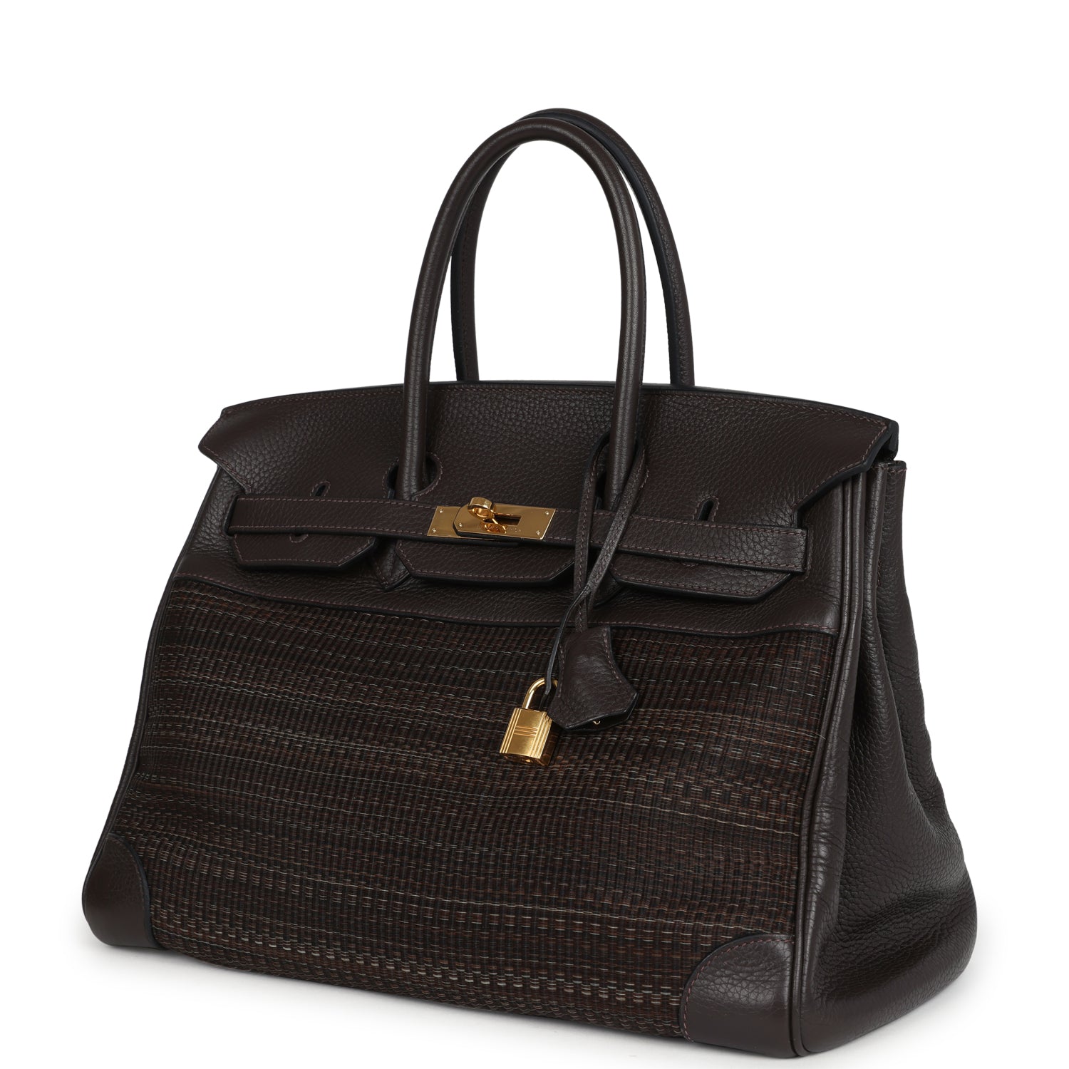 Pre-owned Hermes Birkin 35 Chocolate Clemence and Crinoline Gold Hardw