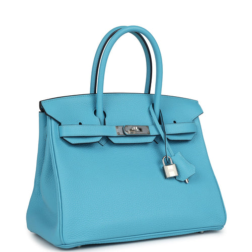 Pre-owned Hermes Birkin 30 Bleu du Nord Togo Palladium Hardware