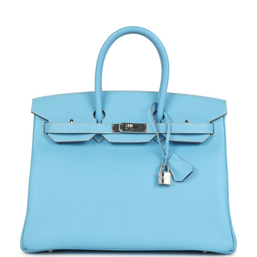 Pre-owned Hermes Birkin 35 Bleu Celeste Candy Epsom Palladium Hardware