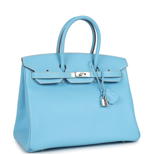 Pre-owned Hermes Birkin 35 Bleu Celeste Candy Epsom Palladium Hardware