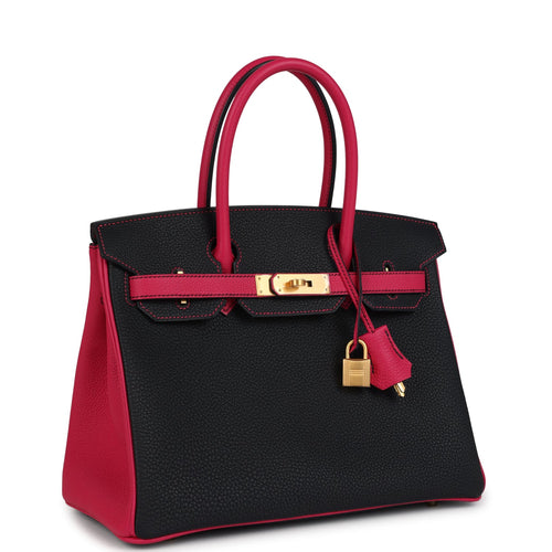 Hermes Special Order (HSS) Birkin 30 Black and Rose Mexico Togo Brushed Gold Hardware