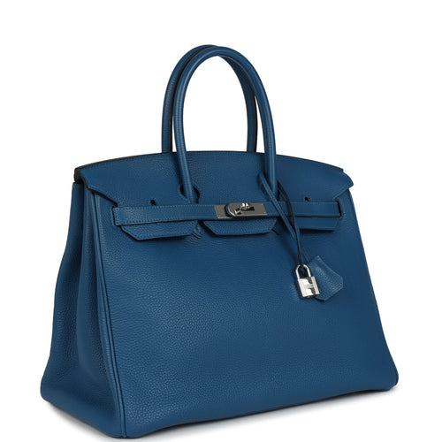 Pre-owned Hermes Birkin 35 Bleu de Galice Togo Palladium Hardware