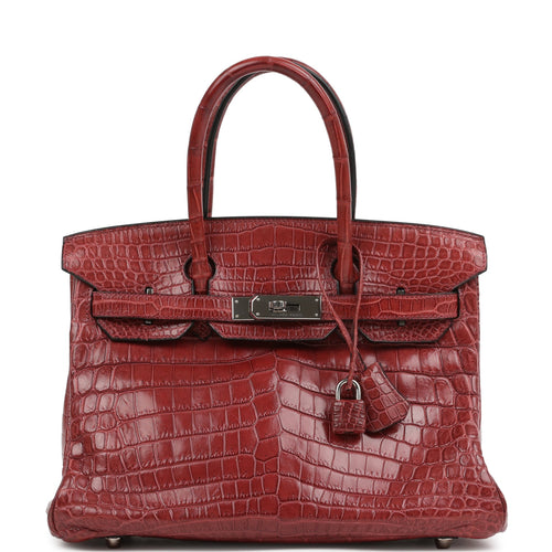 Vintage Hermes Travel Birkin 30 Rouge H Matte Niloticus Crocodile Palladium Hardware