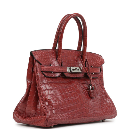 Vintage Hermes Travel Birkin 30 Rouge H Matte Niloticus Crocodile Palladium Hardware