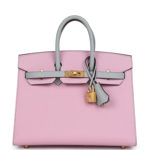 Hermes Special Order (HSS) Birkin Sellier 25 Mauve Sylvestre and Bleu Glacier Epsom Brushed Gold Hardware