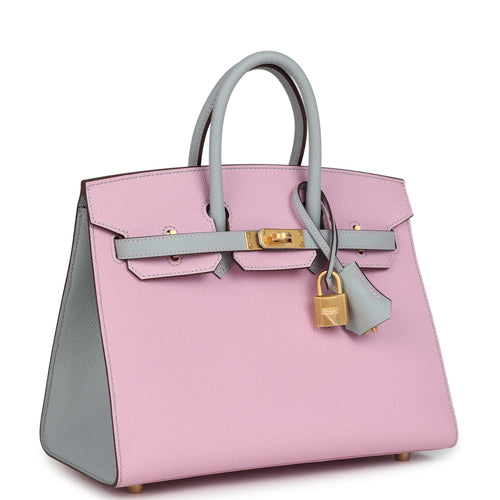 Hermes Special Order (HSS) Birkin Sellier 25 Mauve Sylvestre and Bleu Glacier Epsom Brushed Gold Hardware