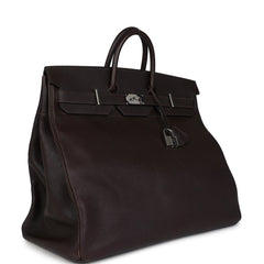 Vintage Hermes Birkin HAC 50 Maroon Fonce Fjord Palladium Hardware