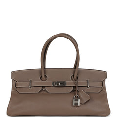 Pre-owned Hermes Shoulder Birkin 42 JPG Etoupe Clemence Palladium Hardware