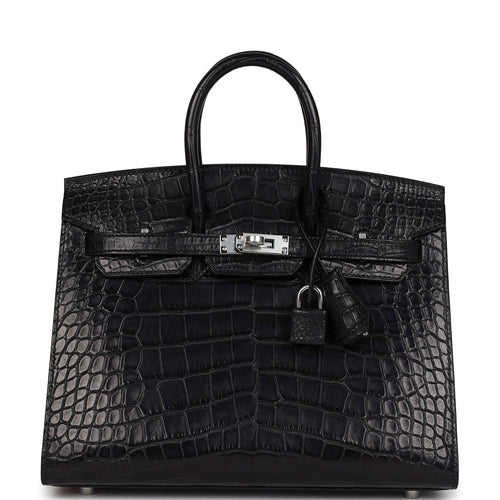 Hermes Birkin Sellier 25 Black Matte Alligator Palladium Hardware