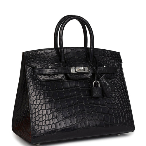 Hermes Birkin Sellier 25 Black Matte Alligator Palladium Hardware