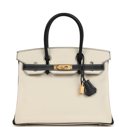 Hermes Special Order (HSS) Birkin 30 Craie and Black Epsom Brushed Gold Hardware