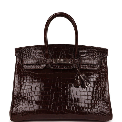 Pre-owned Hermes Birkin 35 Havane Shiny Porosus Crocodile Palladium Hardware