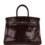Pre-owned Hermes Birkin 35 Havane Shiny Porosus Crocodile Palladium Hardware