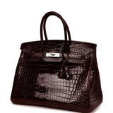 Pre-owned Hermes Birkin 35 Havane Shiny Porosus Crocodile Palladium Hardware
