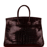 Pre-owned Hermes Birkin 35 Havane Shiny Porosus Crocodile Palladium Hardware