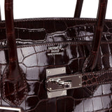 Pre-owned Hermes Birkin 35 Havane Shiny Porosus Crocodile Palladium Hardware