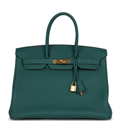 Pre-owned Hermes Birkin 35 Malachite Togo Gold Hardware