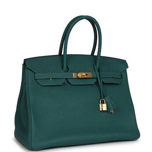 Pre-owned Hermes Birkin 35 Malachite Togo Gold Hardware