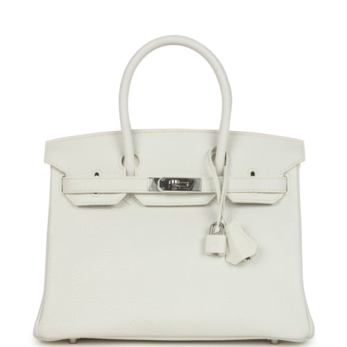 Pre-owned Hermes Birkin 30 White Clemence Palladium Hardware