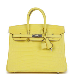 Hermes Birkin 25 Jaune Citron Matte Niloticus Crocodile Palladium Hardware