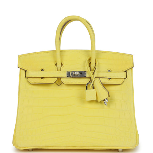 Hermes Birkin 25 Jaune Citron Matte Niloticus Crocodile Palladium Hardware