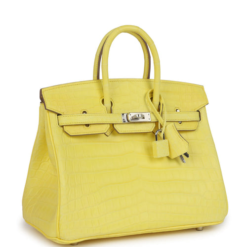 Hermes Birkin 25 Jaune Citron Matte Niloticus Crocodile Palladium Hardware