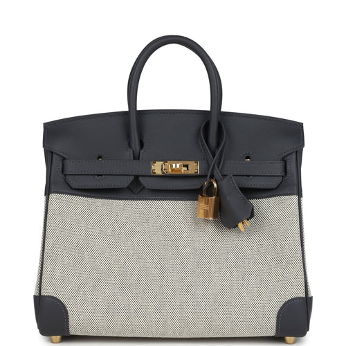 Hermes Birkin 25 Ecru and Ardoise Toile H Canvas and Ardoise Swift Gold Hardware
