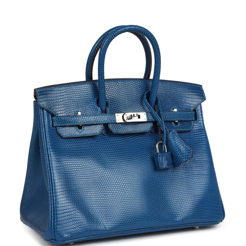 Pre-owned Hermes Birkin 25 Bleu Izmir Varanus Niloticus Lizard Palladium Hardware