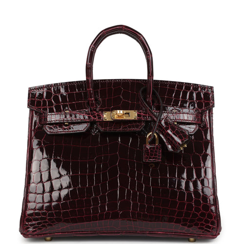 Hermes Birkin 25 Bordeaux Shiny Niloticus Crocodile Gold Hardware