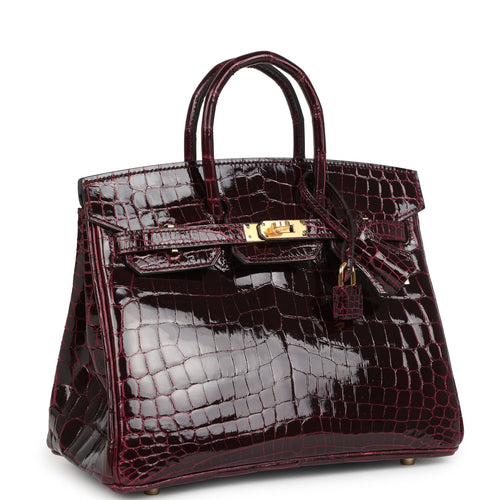 Hermes Birkin 25 Bordeaux Shiny Niloticus Crocodile Gold Hardware