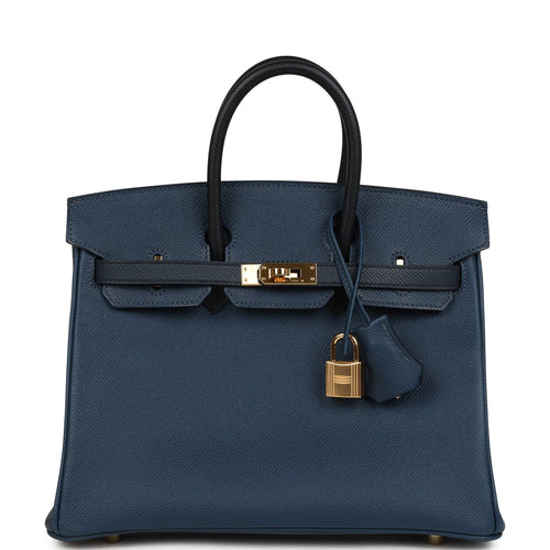 Pre-owned Hermes Birkin 25 Tri-color Bleu De Prusse, Bleu Indigo and Black Epsom Gold Hardware